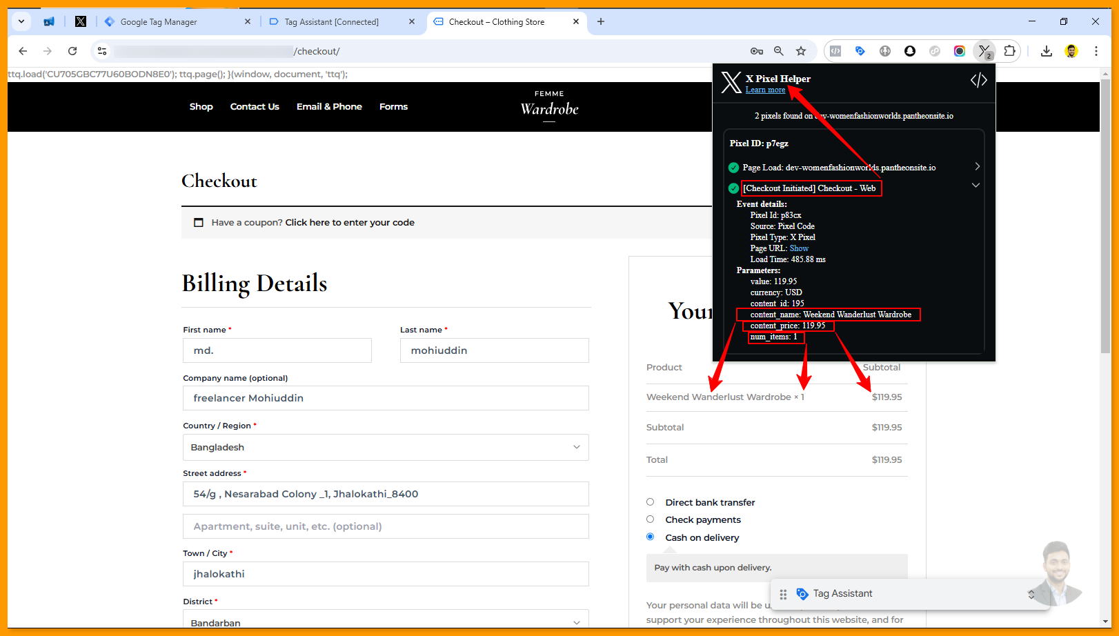 Begin Checkout - X Pixel Helper