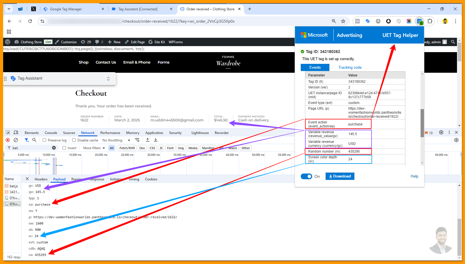Bing ads - Event - Purchase - Inspect