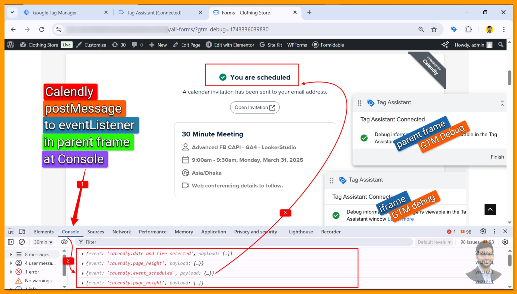 Calendly iframe Console View