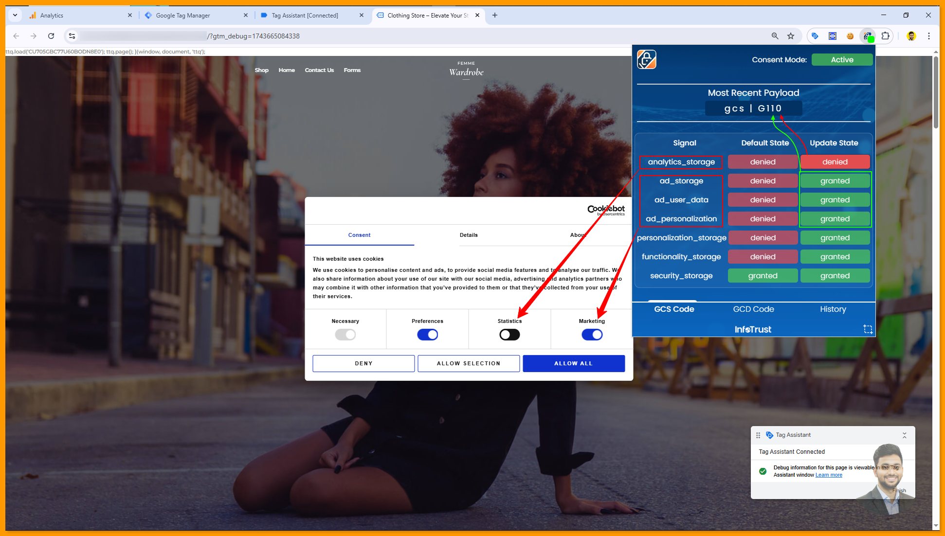 Cookie Consent extension view