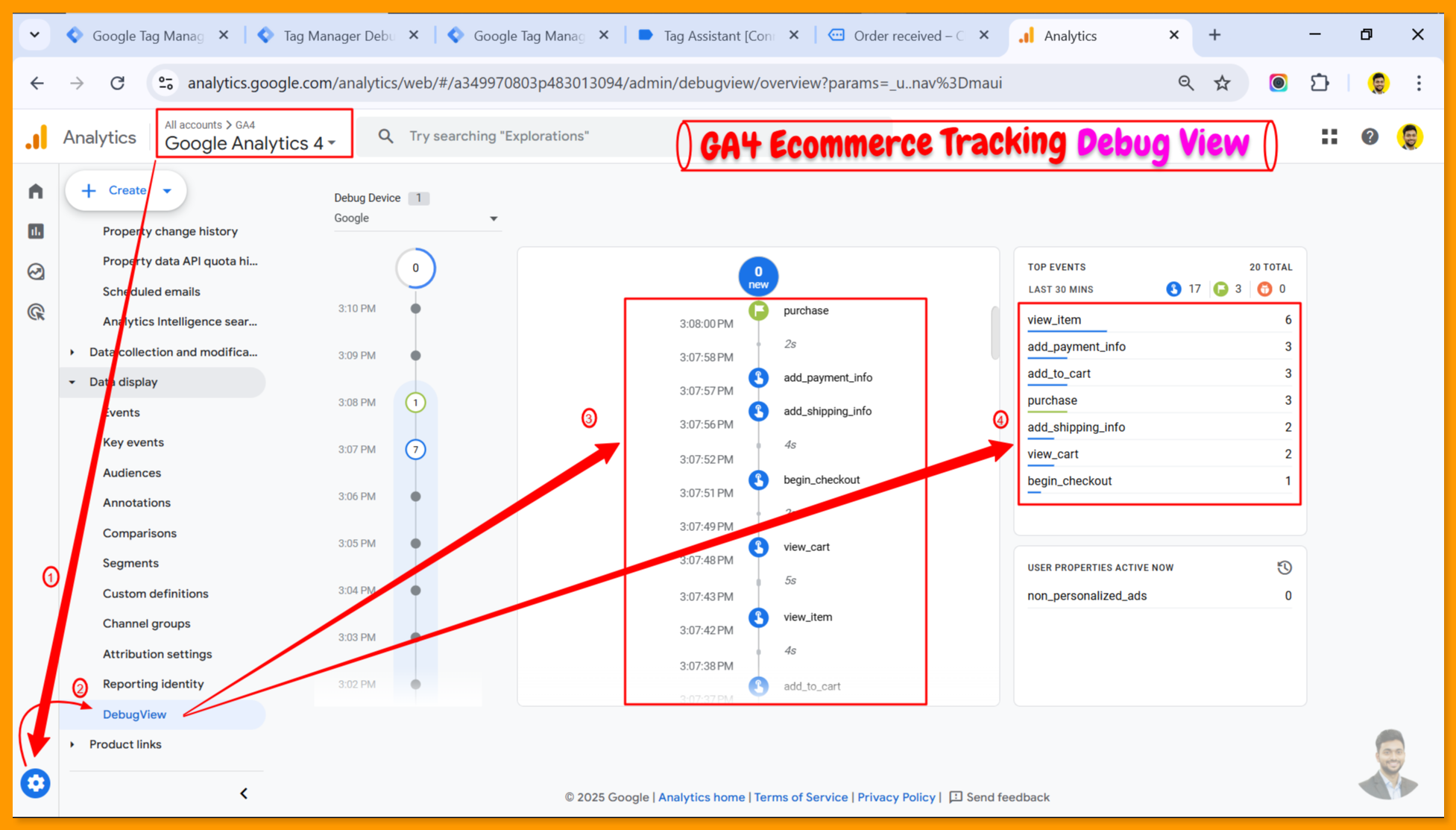 GA4 Ecommerce Tracking Debug view