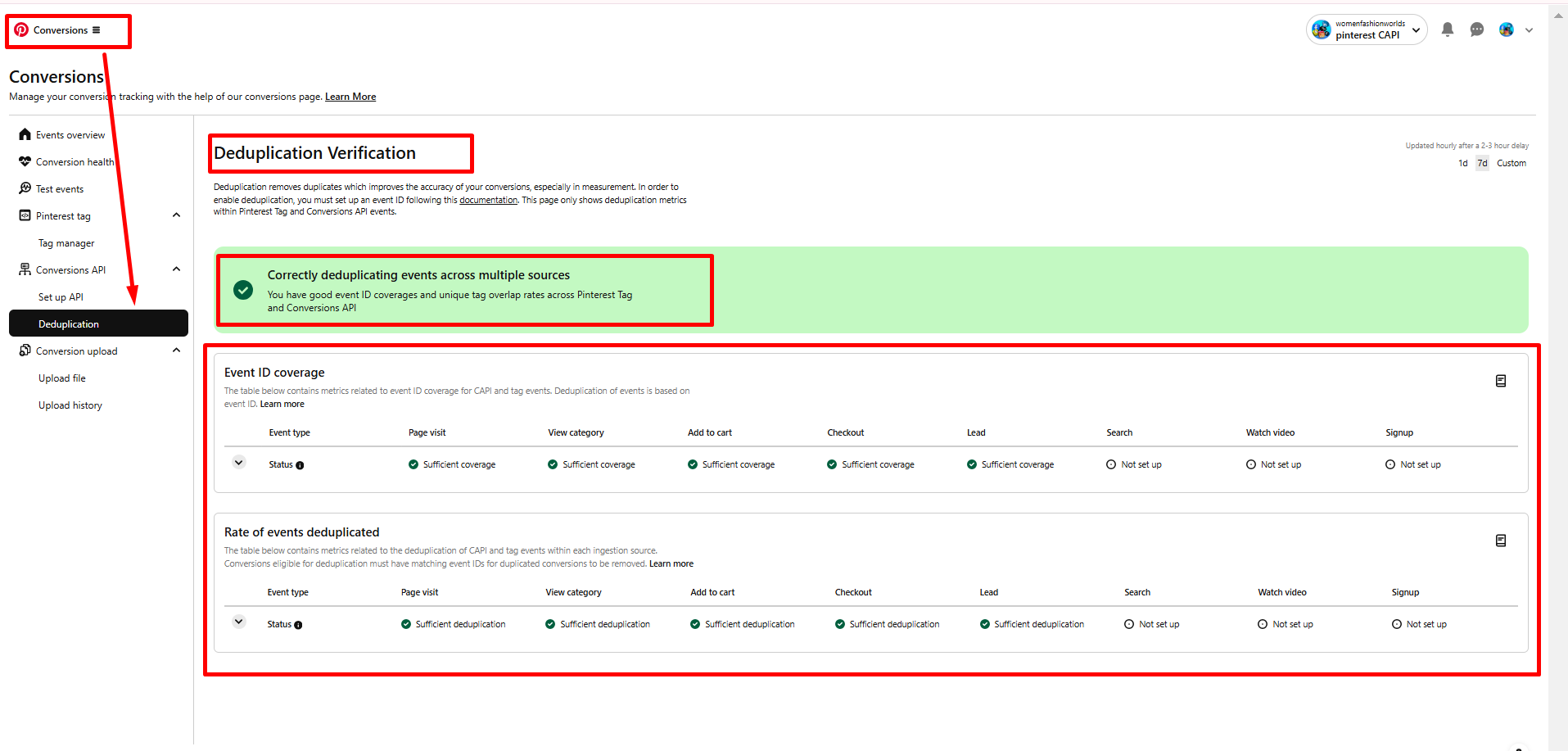 Portfolio - Pinterest Deduplication Verification (Events Overview)