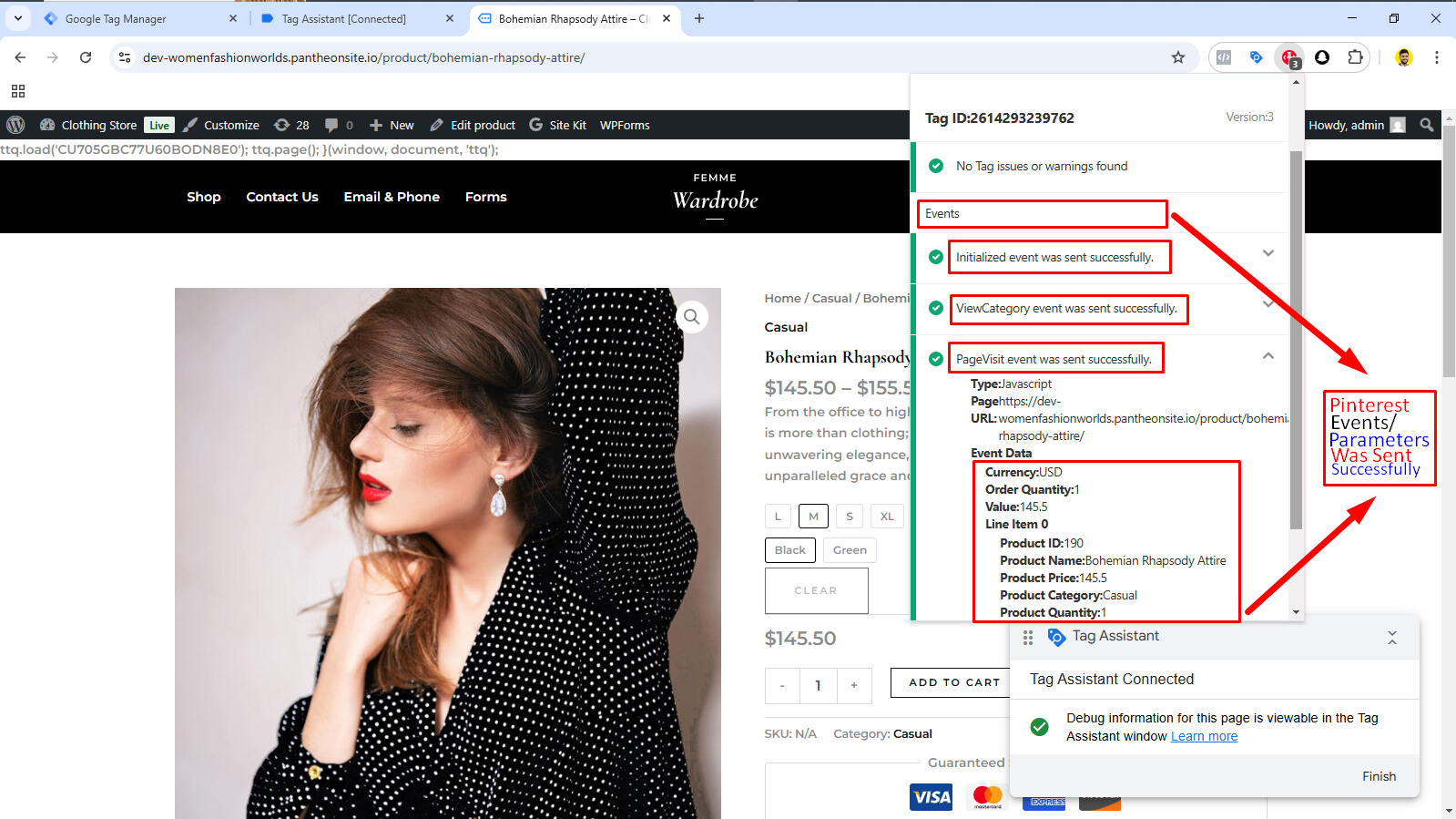Portfolio - Pinterest data to event parameter was sent successfully