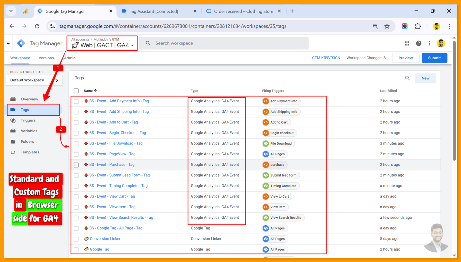 Standard and Custom Tags in Browserside for GA4