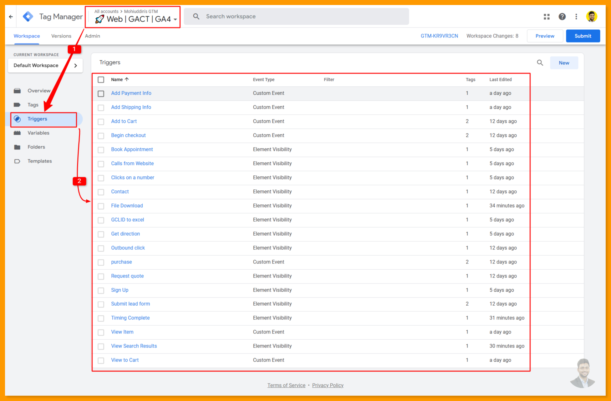 Standard and Custom Triggers in Browserside for GA4