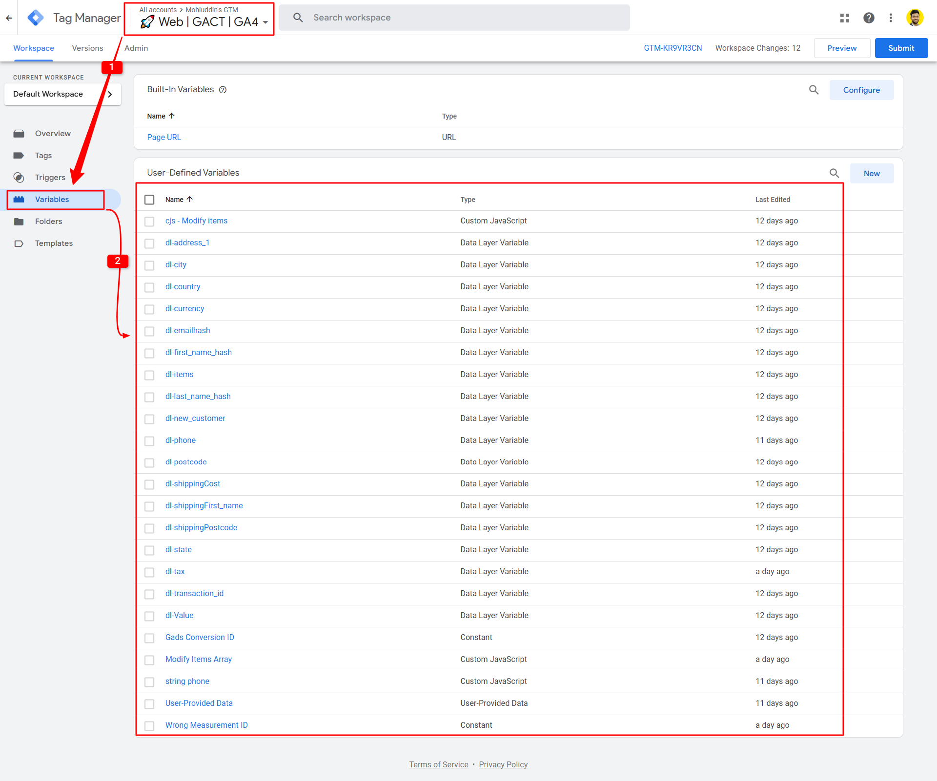 Standard and Custom Variables in Browserside for GA4