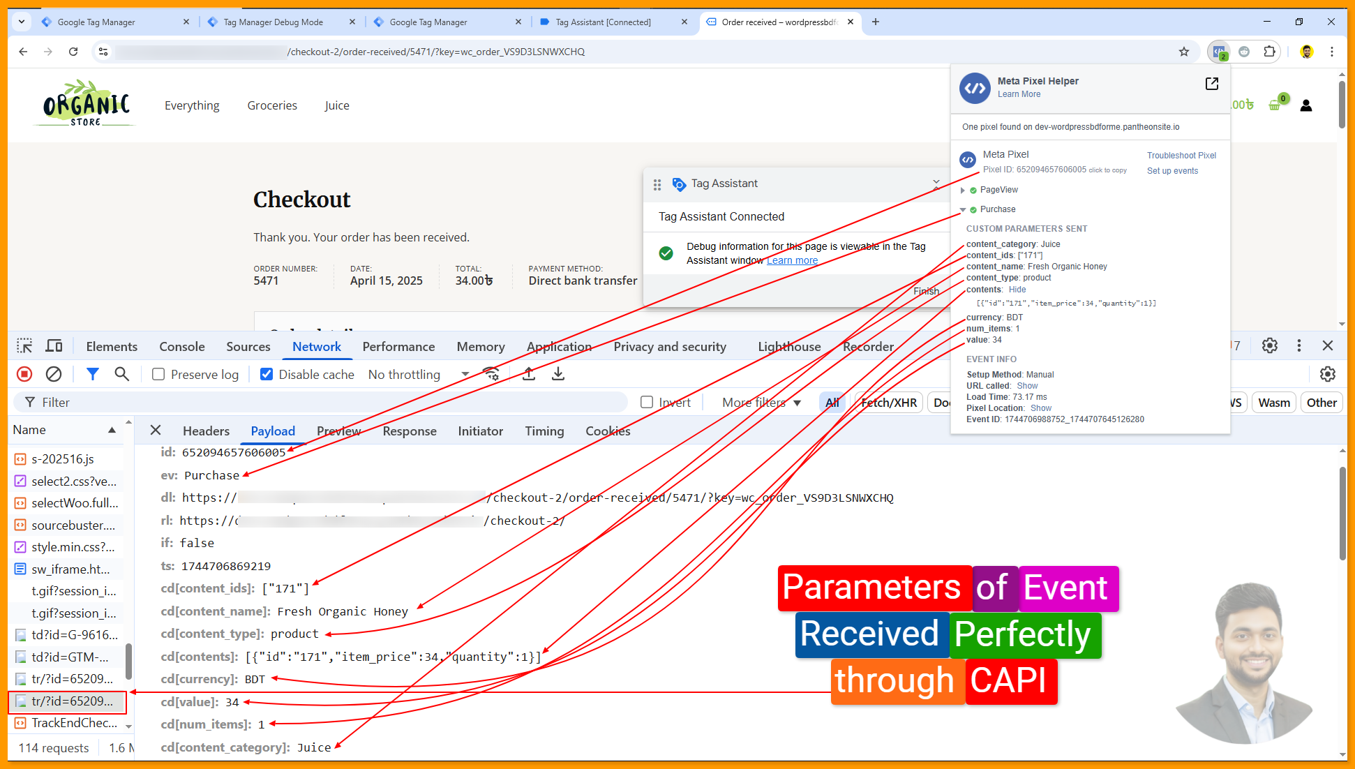 Parameters of Event Received Perfectly Through CAPI