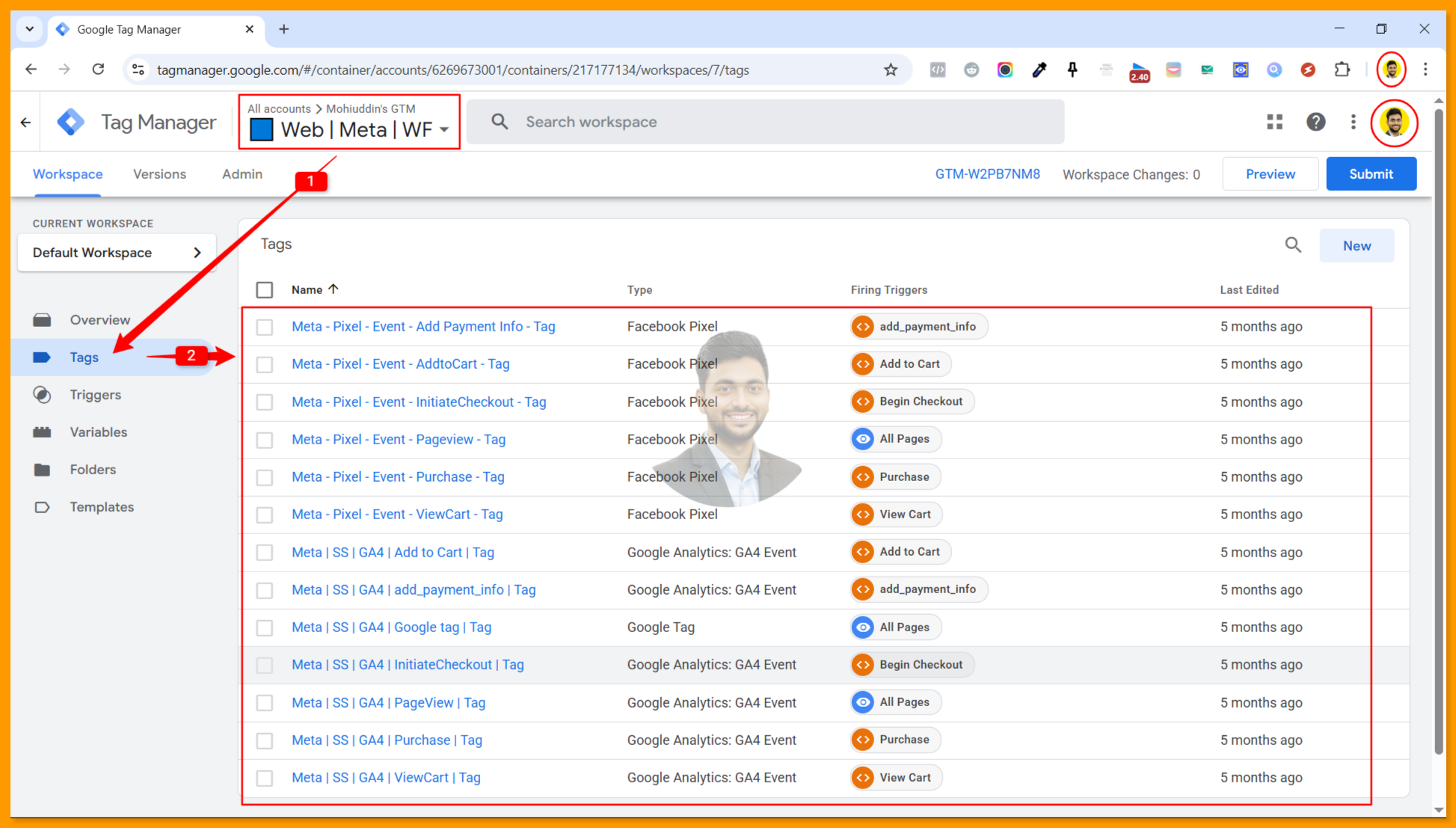 All tags are firing in the Google Tag Manager browser container for Meta Pixel Conversion API
