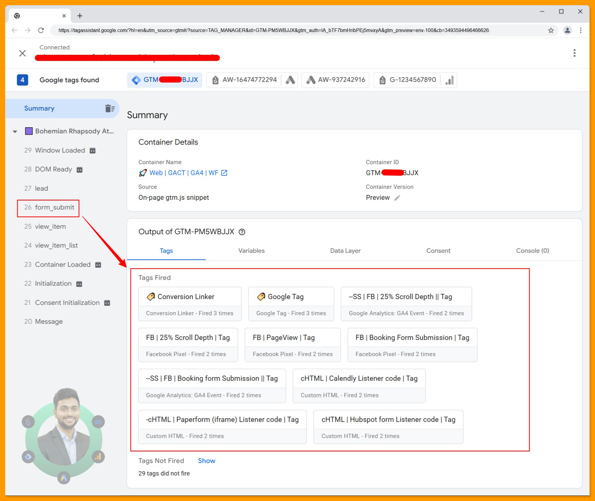Form Submit Tag Fire in Tag Assistant