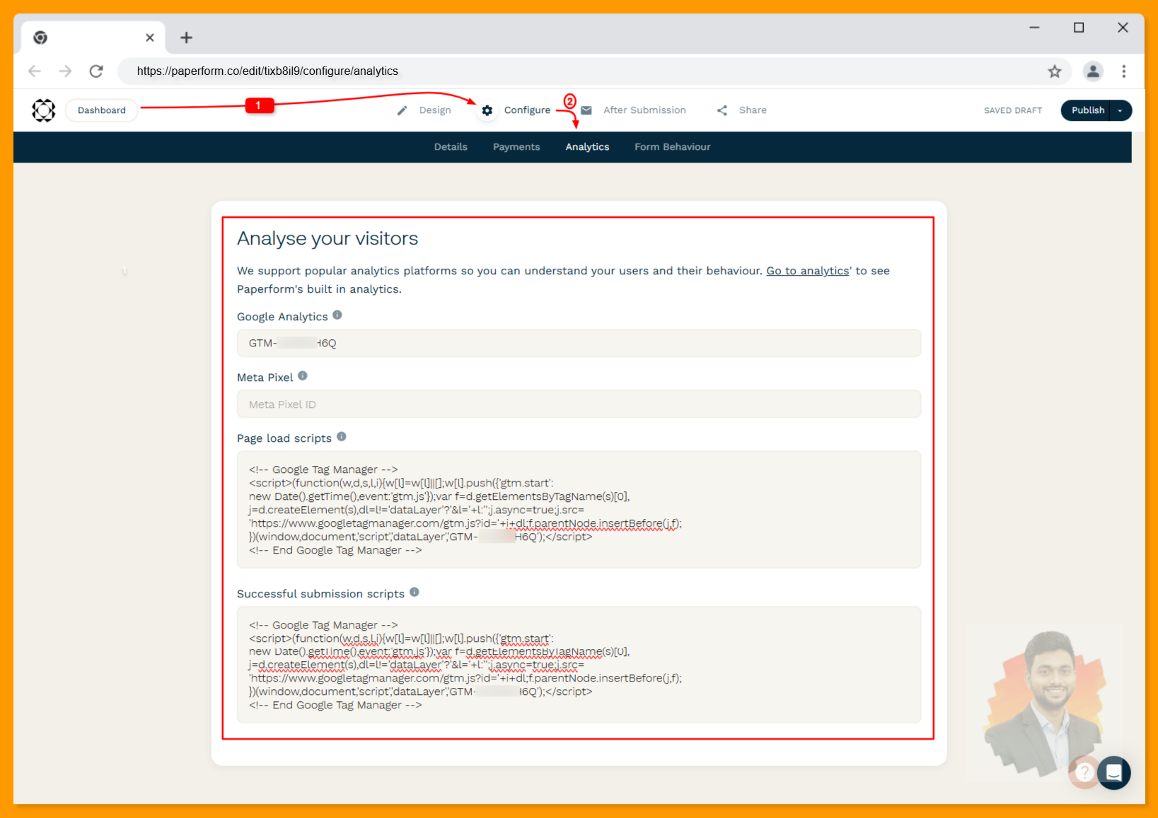 GTM Code Input in Paper Form (Iframe) Backend